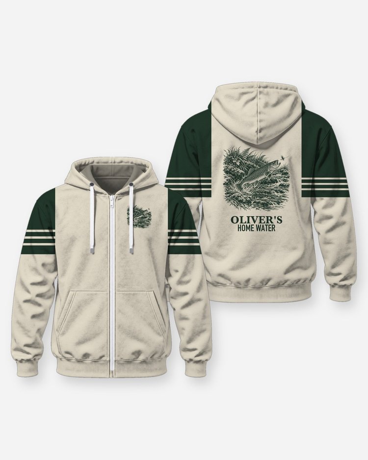 Custom Name Home Water Trout Fly Fishing Shirt - Zip Hoodie