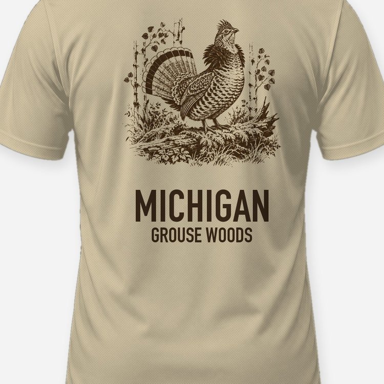 Custom State Grouse Woods Ruffed Grouse Woodcut Shirt - print close-up