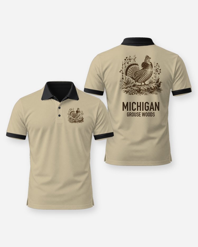 Custom State Grouse Woods Ruffed Grouse Woodcut Shirt - Polo
