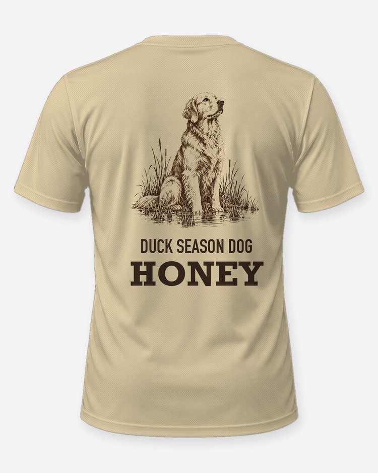 Custom Dog Name Duck Season Dog Golden Retriever Woodcut Shirt - back