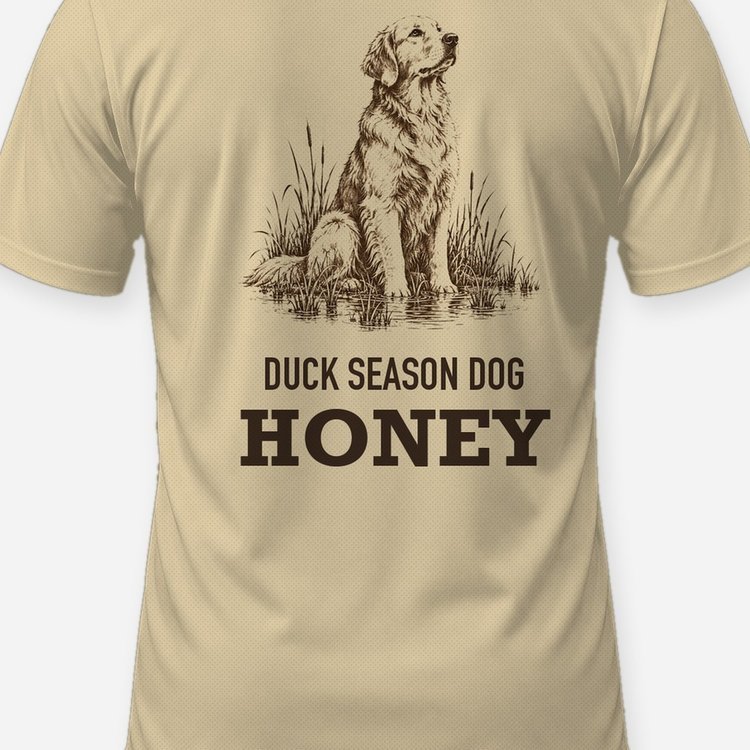 Custom Dog Name Duck Season Dog Golden Retriever Woodcut Shirt - print close-up