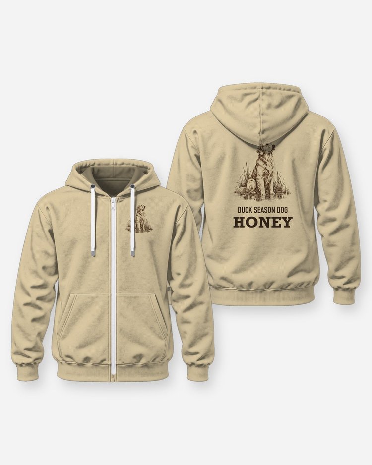 Custom Dog Name Duck Season Dog Golden Retriever Woodcut Shirt - Zip Hoodie