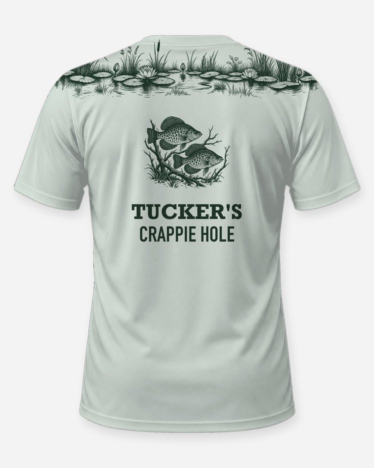 Custom Name Crappie Hole Lily Pad Yoke Fishing Shirt - back
