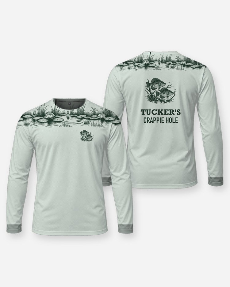 Custom Name Crappie Hole Lily Pad Yoke Fishing Shirt - Long Sleeve