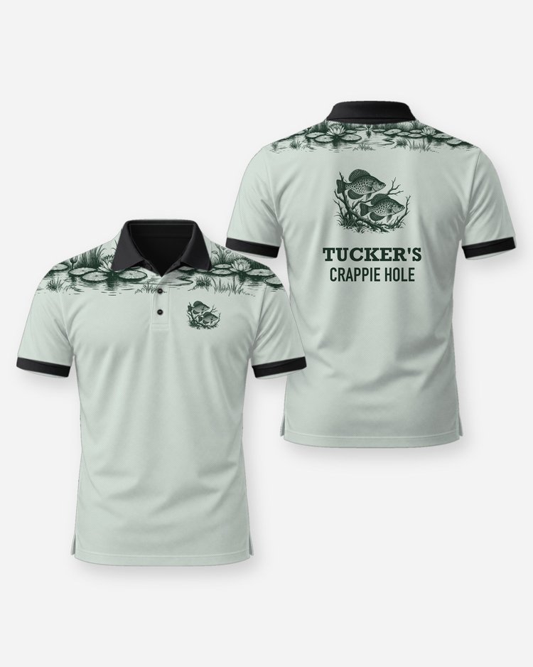 Custom Name Crappie Hole Lily Pad Yoke Fishing Shirt - Polo