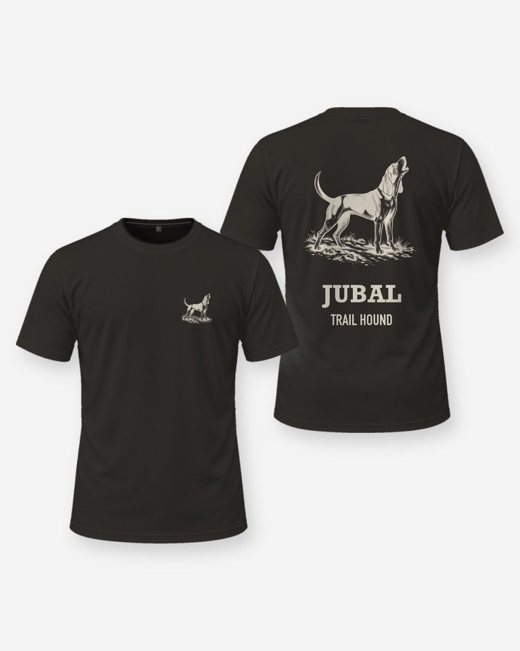Custom Dog Name Trail Hound Baying Woodcut Hunting Shirt - front and back
