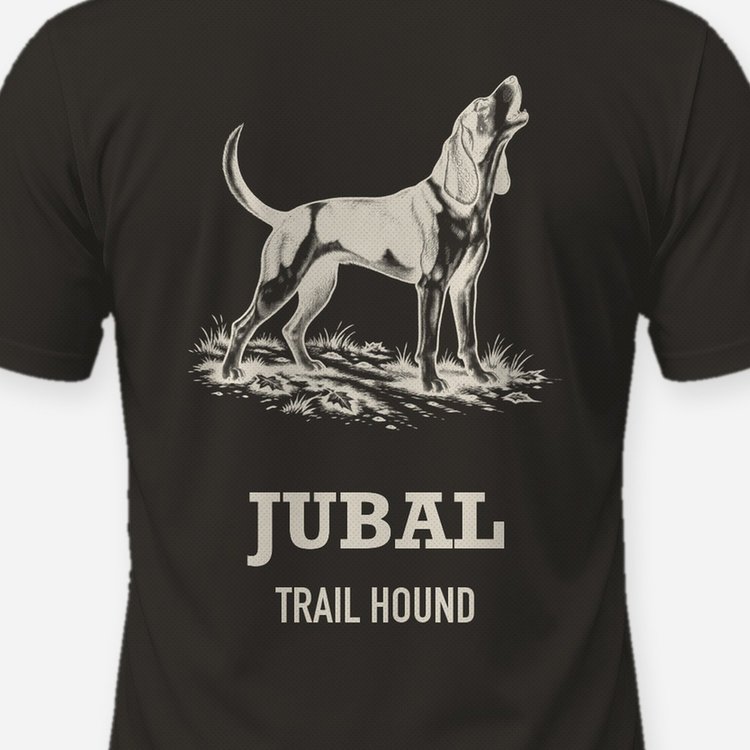 Custom Dog Name Trail Hound Baying Woodcut Hunting Shirt - print close-up
