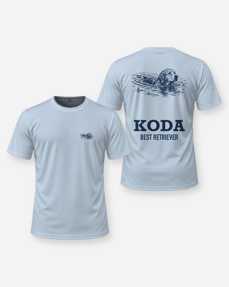 Custom Dog Name Swimming Retriever Woodcut Shirt - front and back
