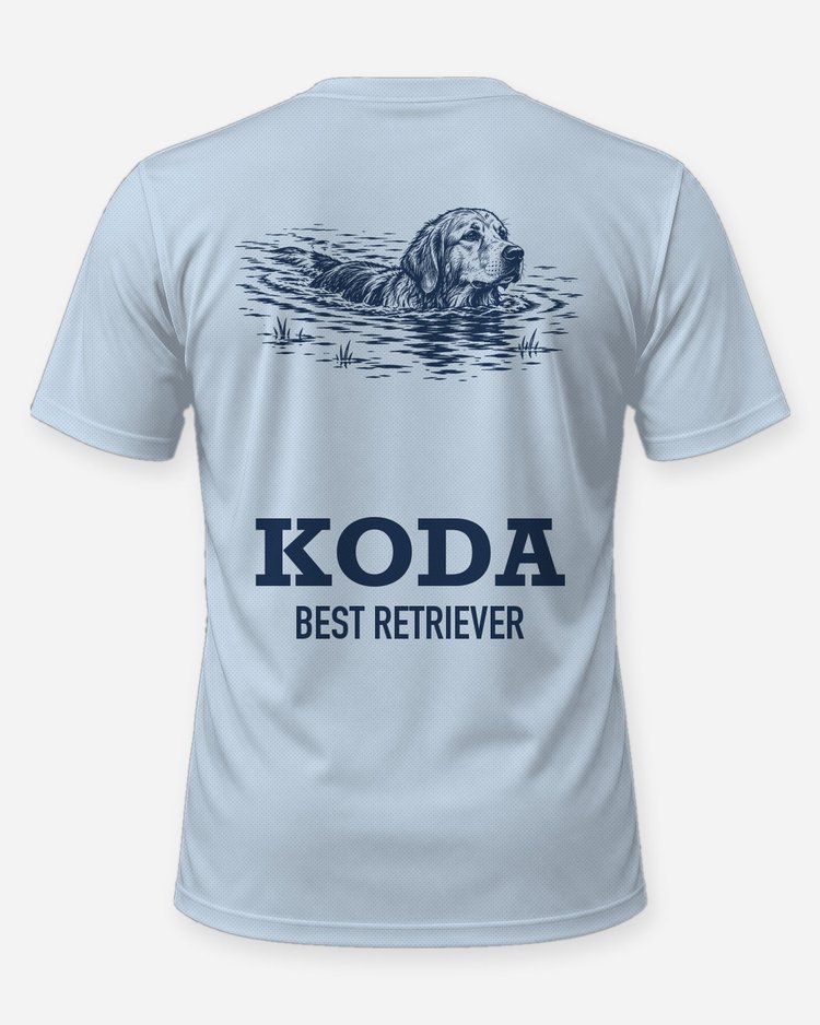 Custom Dog Name Swimming Retriever Woodcut Shirt - back