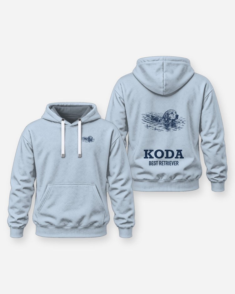 Custom Dog Name Swimming Retriever Woodcut Shirt - Hoodie