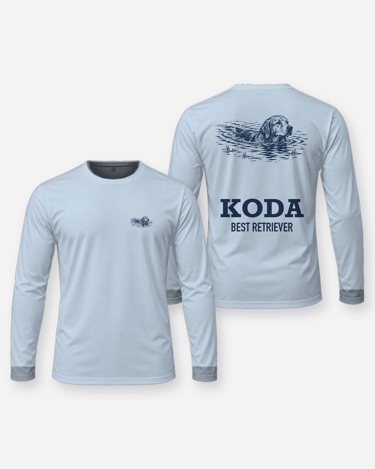 Custom Dog Name Swimming Retriever Woodcut Shirt - Long Sleeve