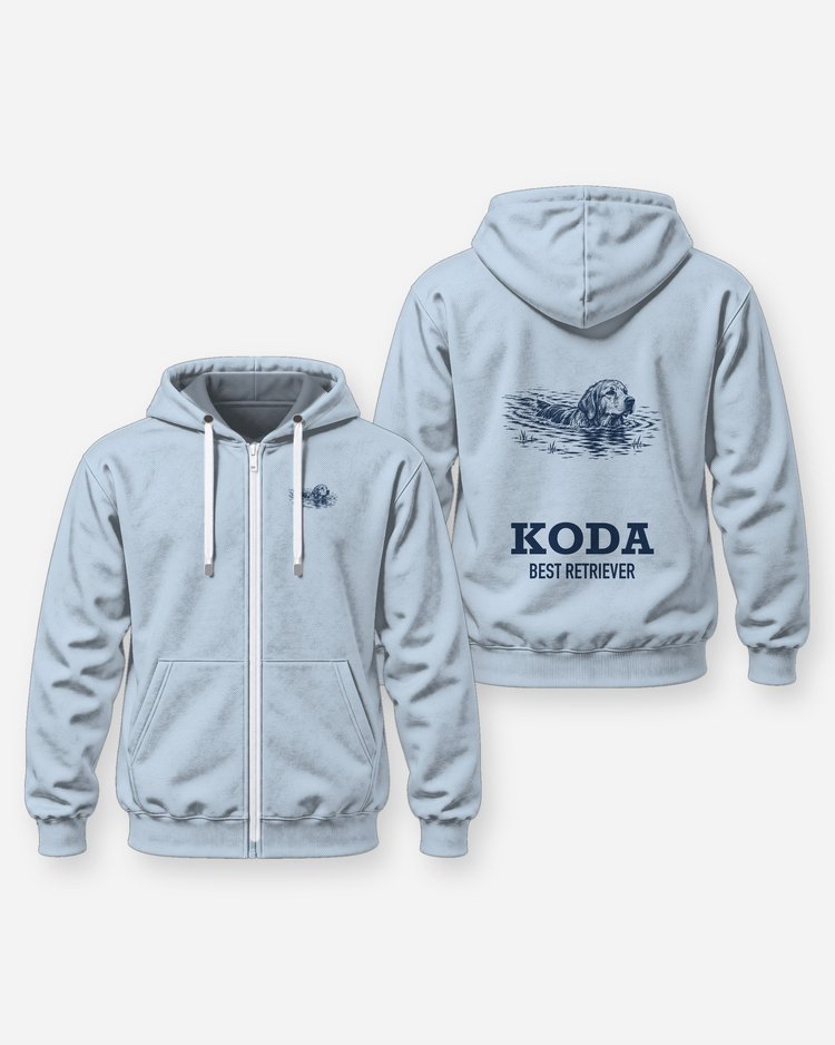 Custom Dog Name Swimming Retriever Woodcut Shirt - Zip Hoodie