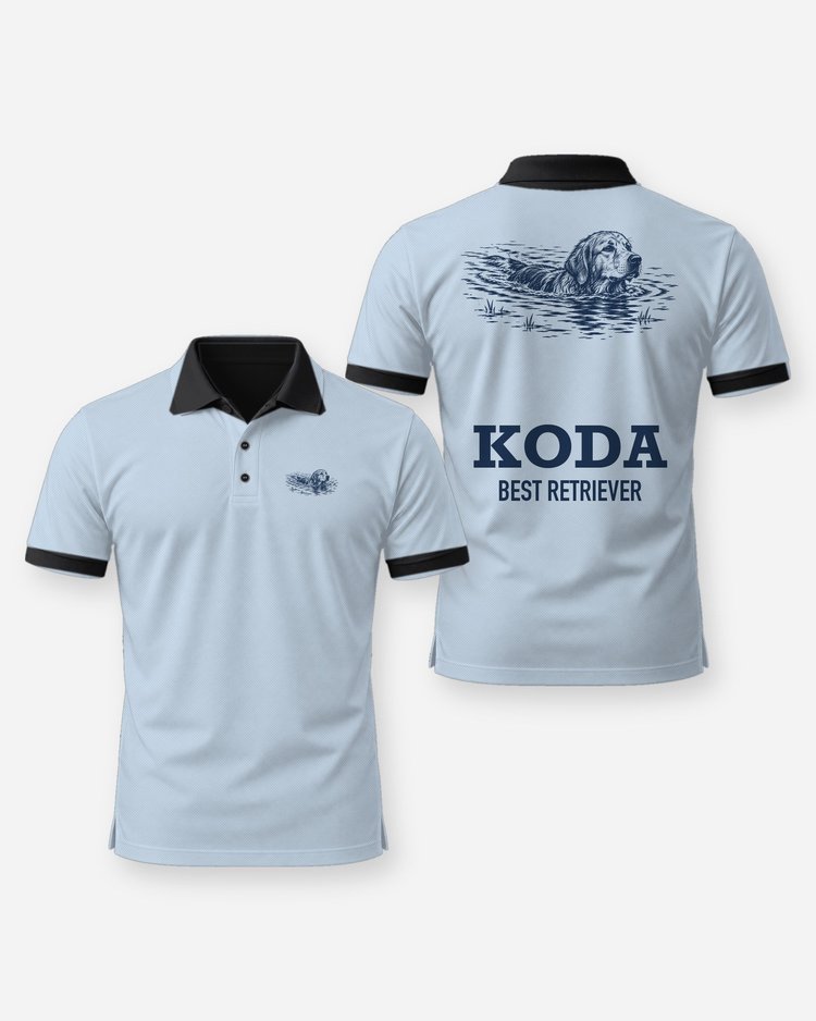 Custom Dog Name Swimming Retriever Woodcut Shirt - Polo
