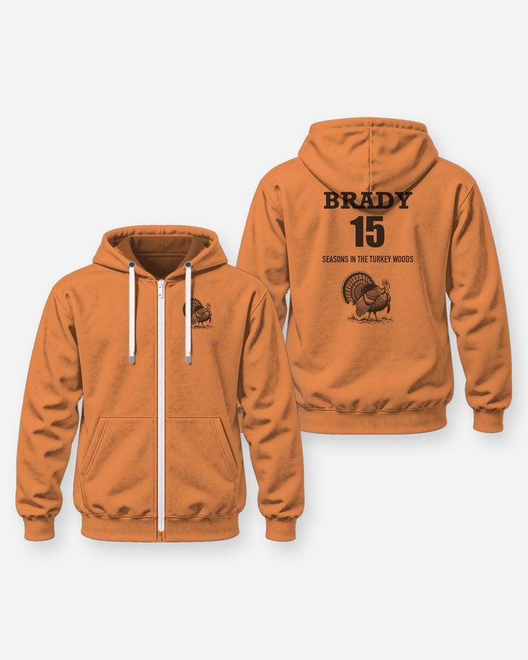 Custom Name And Seasons Count Strutting Turkey Hunting Shirt - Zip Hoodie