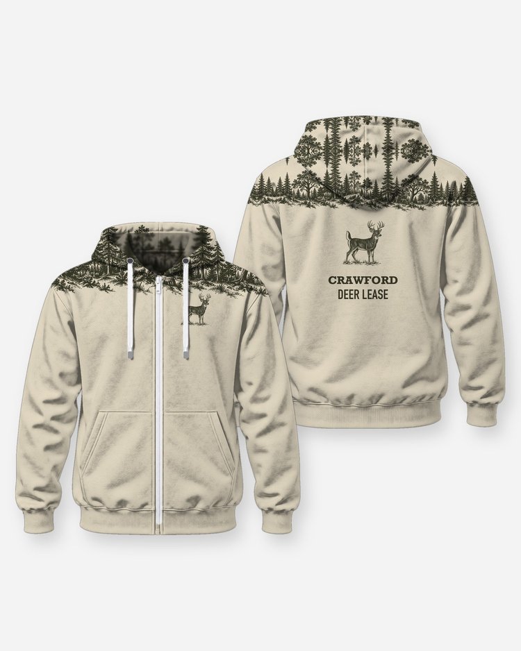 Custom Name Deer Lease Whitetail Forest Yoke Hunting Shirt - Zip Hoodie