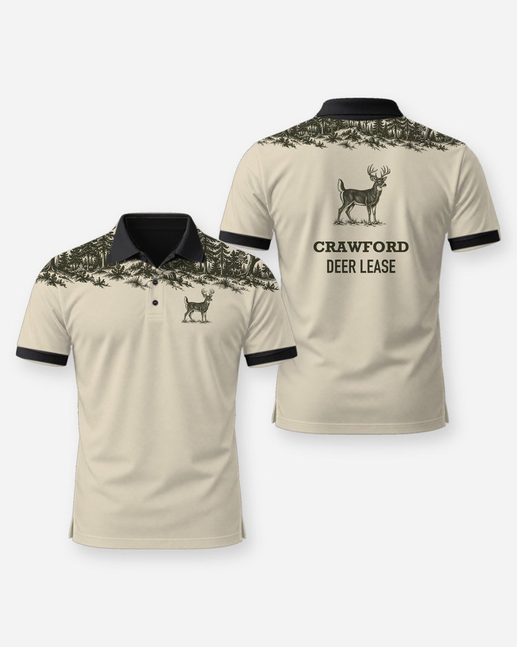Custom Name Deer Lease Whitetail Forest Yoke Hunting Shirt - Polo