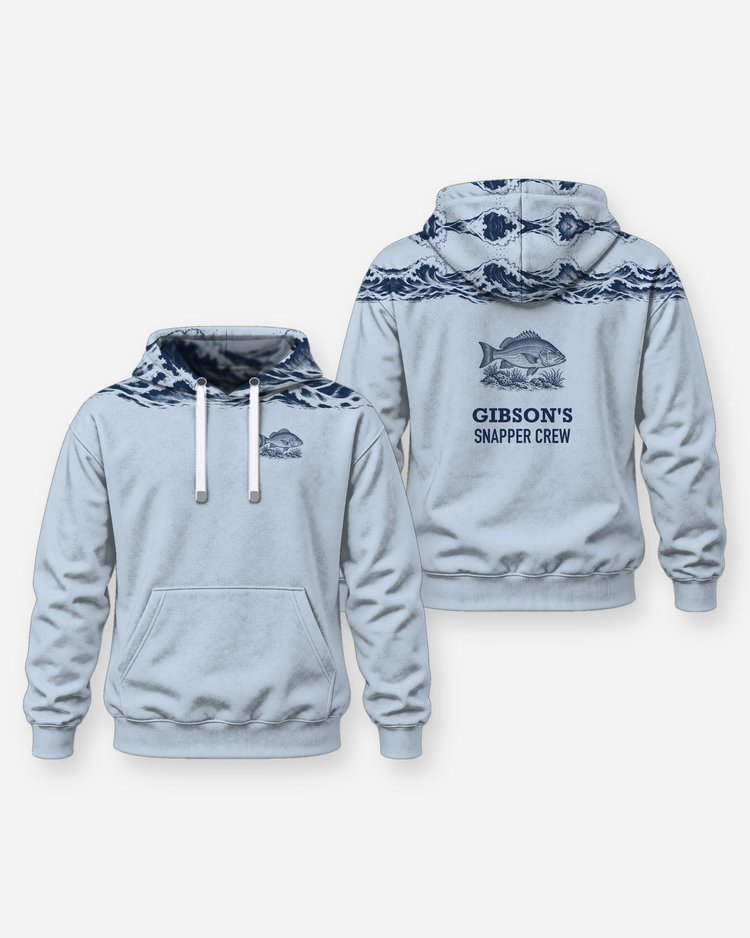 Custom Name Snapper Crew Ocean Wave Yoke Fishing Shirt - Hoodie