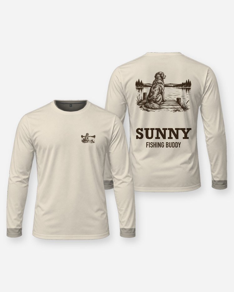 Custom Dog Name Golden Retriever Fishing Buddy Lake Shirt - Long Sleeve