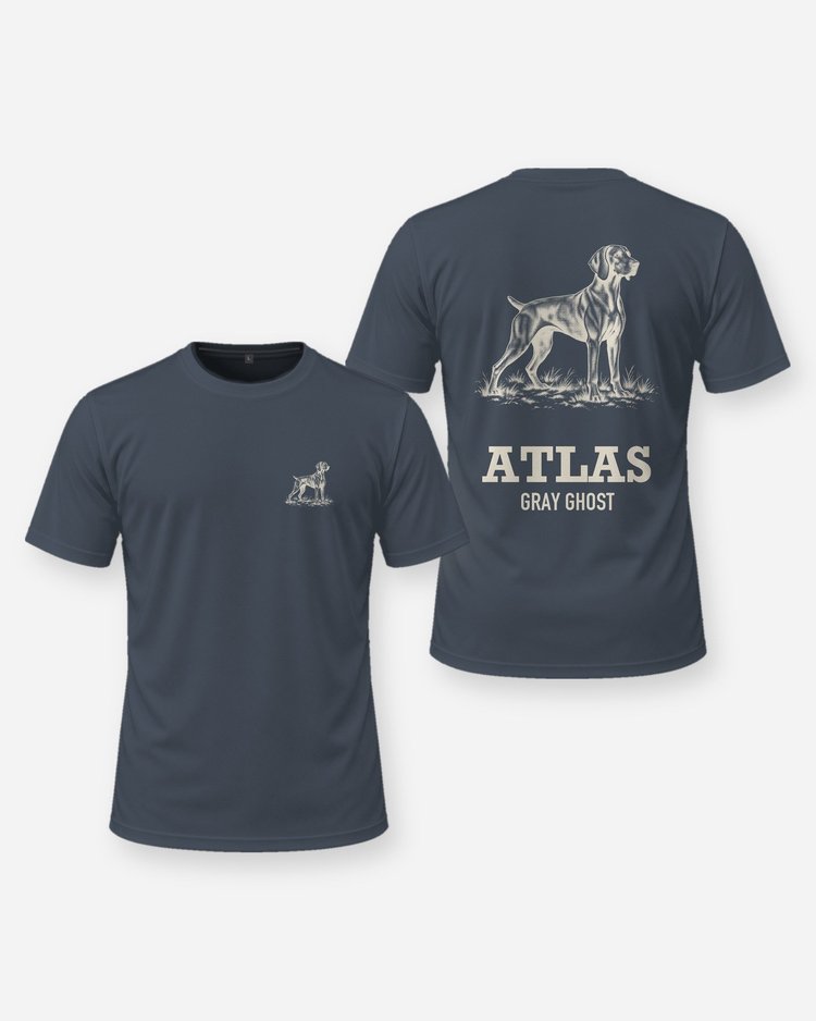 Custom Dog Name Weimaraner Gray Ghost Hunting Shirt - front and back