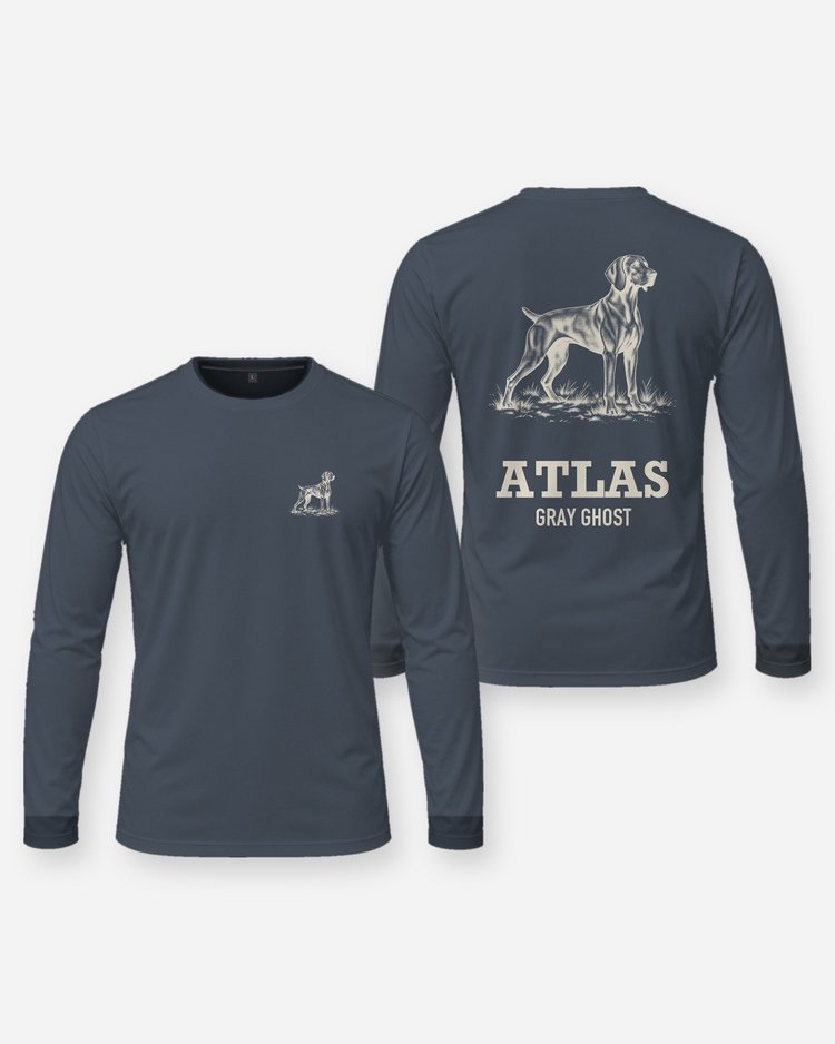 Custom Dog Name Weimaraner Gray Ghost Hunting Shirt - Long Sleeve