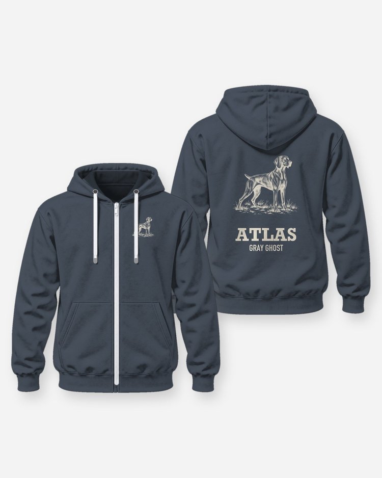 Custom Dog Name Weimaraner Gray Ghost Hunting Shirt - Zip Hoodie
