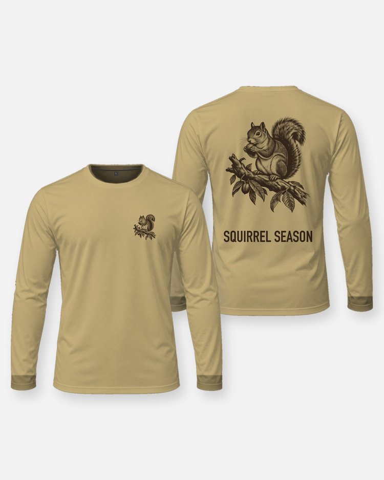 Squirrel Season Fox Squirrel Hickory Woodcut Hunting Shirt - Long Sleeve