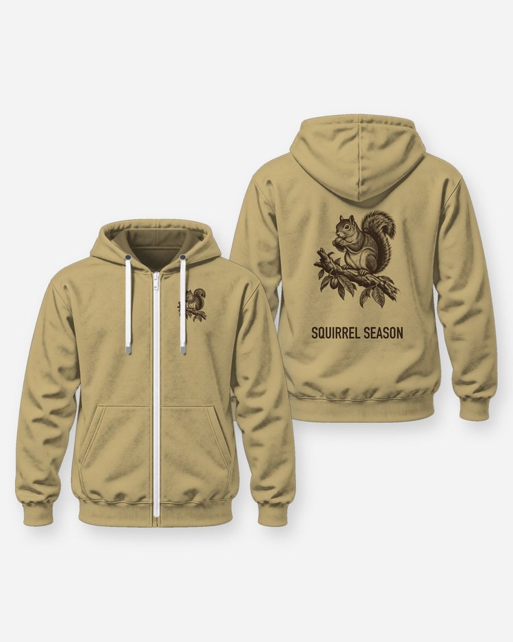 Squirrel Season Fox Squirrel Hickory Woodcut Hunting Shirt - Zip Hoodie