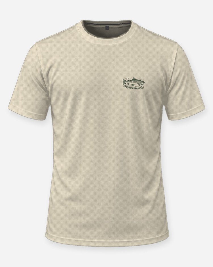 Custom Name Trout Camp Brown Trout Woodcut Fishing Shirt - front