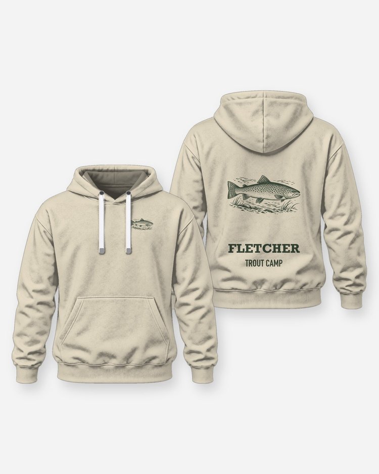 Custom Name Trout Camp Brown Trout Woodcut Fishing Shirt - Hoodie