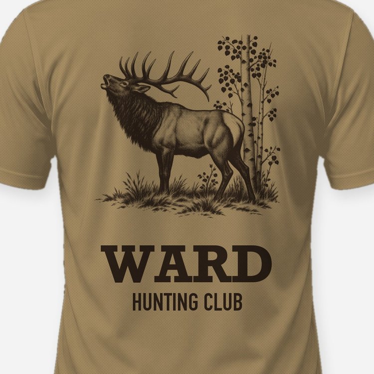 Custom Name Hunting Club Bugling Elk Woodcut Shirt - print close-up