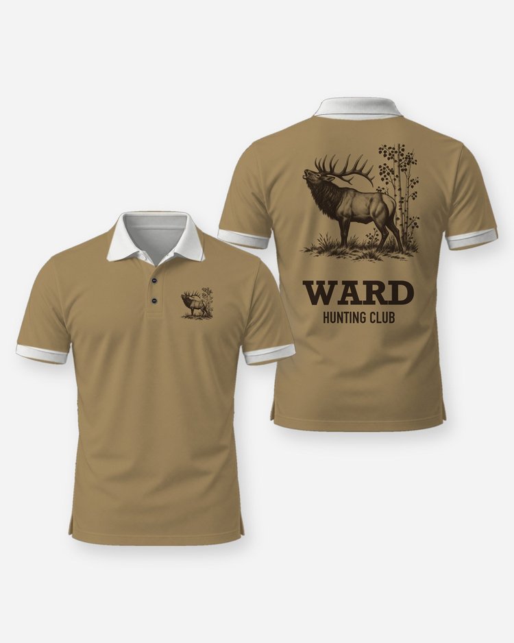 Custom Name Hunting Club Bugling Elk Woodcut Shirt - Polo