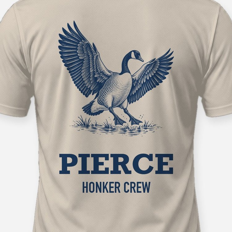 Custom Name Honker Crew Landing Canada Goose Woodcut Shirt - print close-up