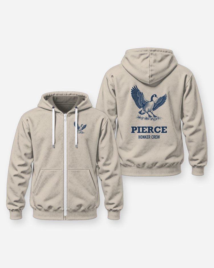 Custom Name Honker Crew Landing Canada Goose Woodcut Shirt - Zip Hoodie