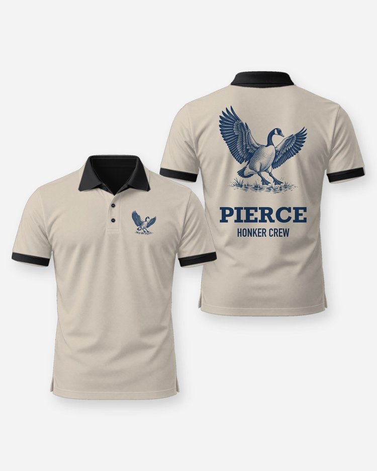 Custom Name Honker Crew Landing Canada Goose Woodcut Shirt - Polo