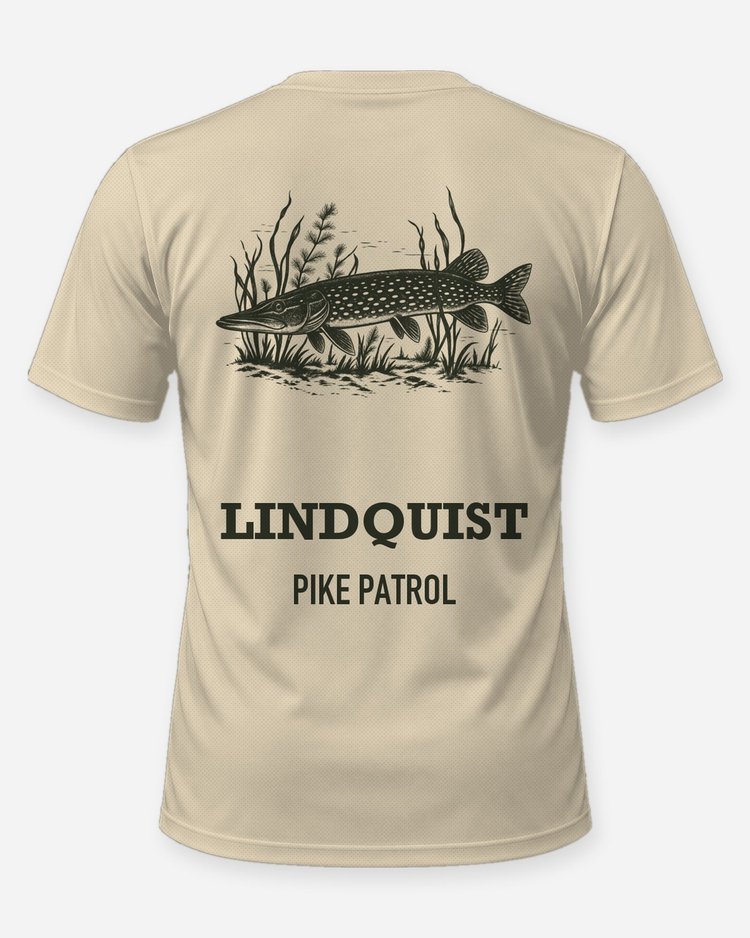 Custom Name Pike Patrol Northern Pike Woodcut Fishing Shirt - back