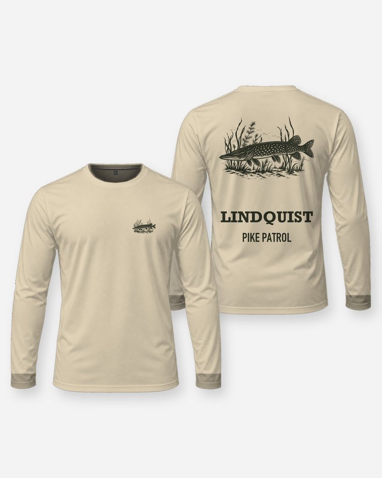 Custom Name Pike Patrol Northern Pike Woodcut Fishing Shirt - Long Sleeve