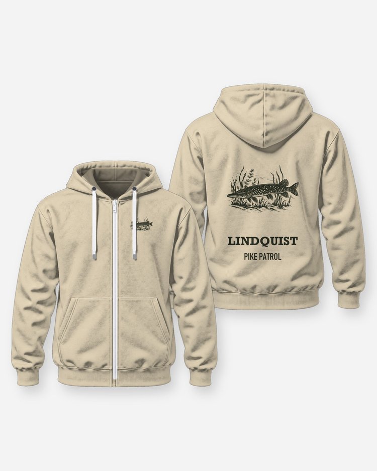 Custom Name Pike Patrol Northern Pike Woodcut Fishing Shirt - Zip Hoodie