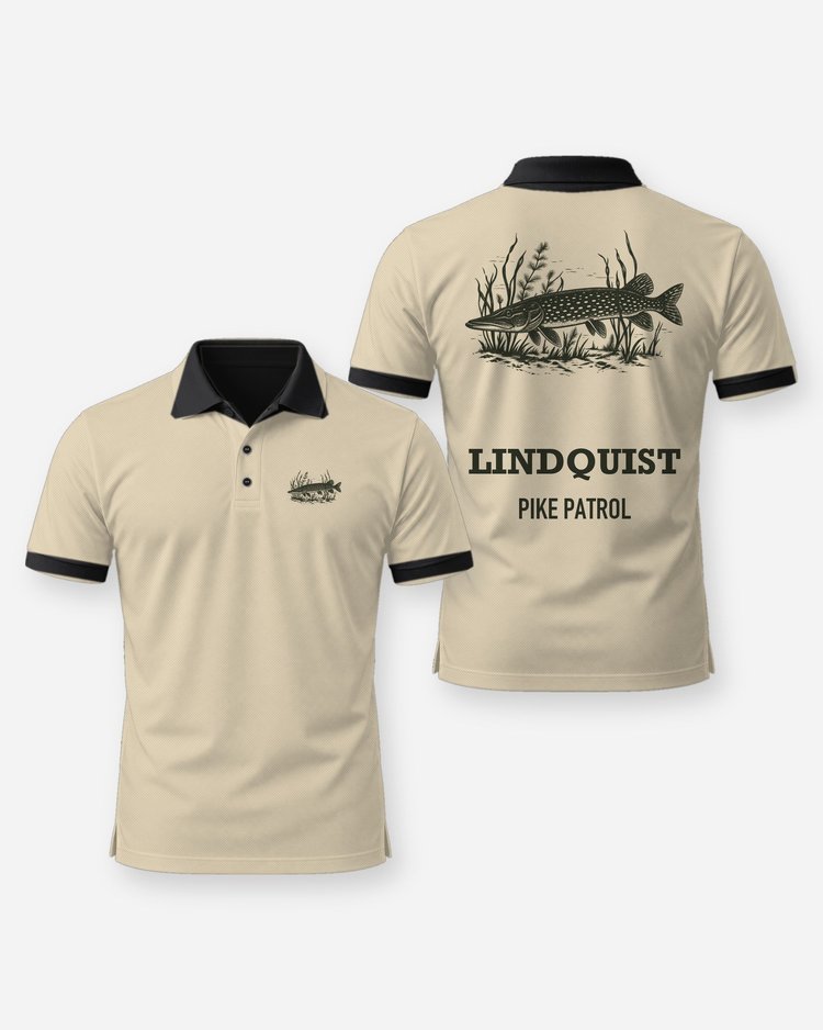 Custom Name Pike Patrol Northern Pike Woodcut Fishing Shirt - Polo