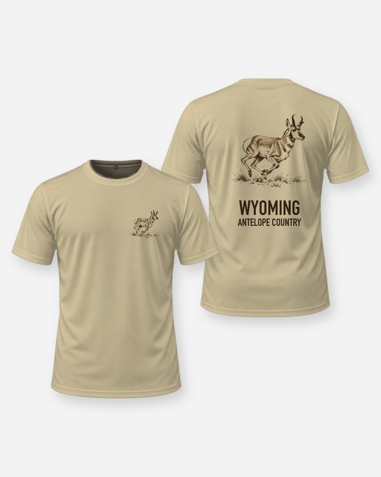 Wyoming Antelope Country Pronghorn Woodcut Hunting Shirt - front and back