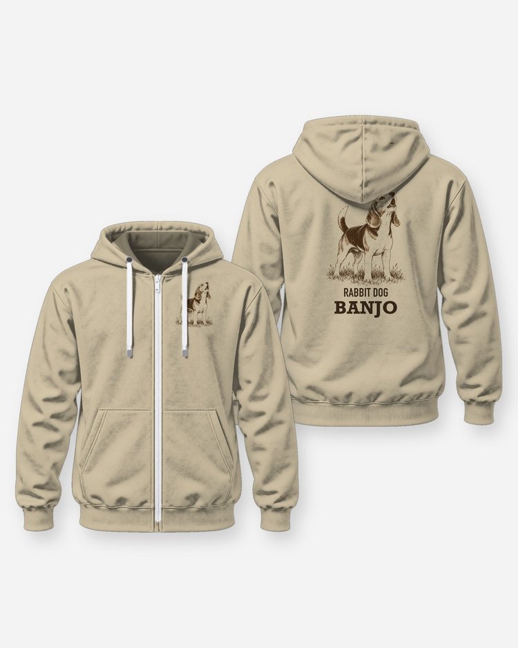 Custom Dog Name Rabbit Dog Beagle Woodcut Hunting Shirt - Zip Hoodie