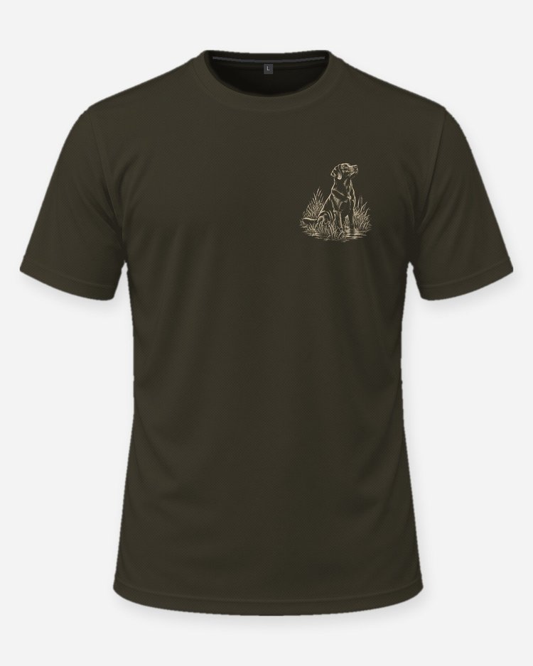 Custom Dog Name Waterfowl Partner Chocolate Lab Woodcut Shirt - front
