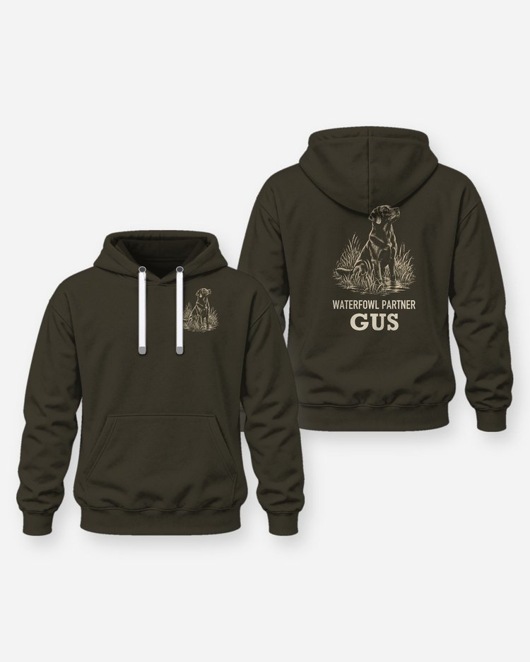 Custom Dog Name Waterfowl Partner Chocolate Lab Woodcut Shirt - Hoodie