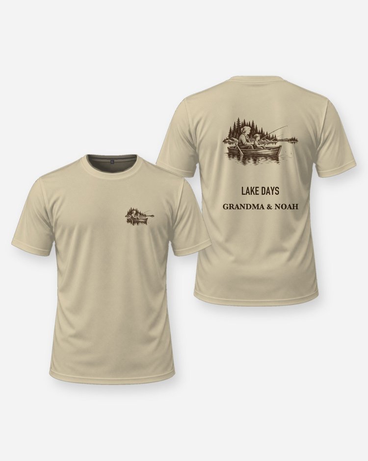 Custom Names Lake Days Grandma Grandson Fishing Shirt - front and back