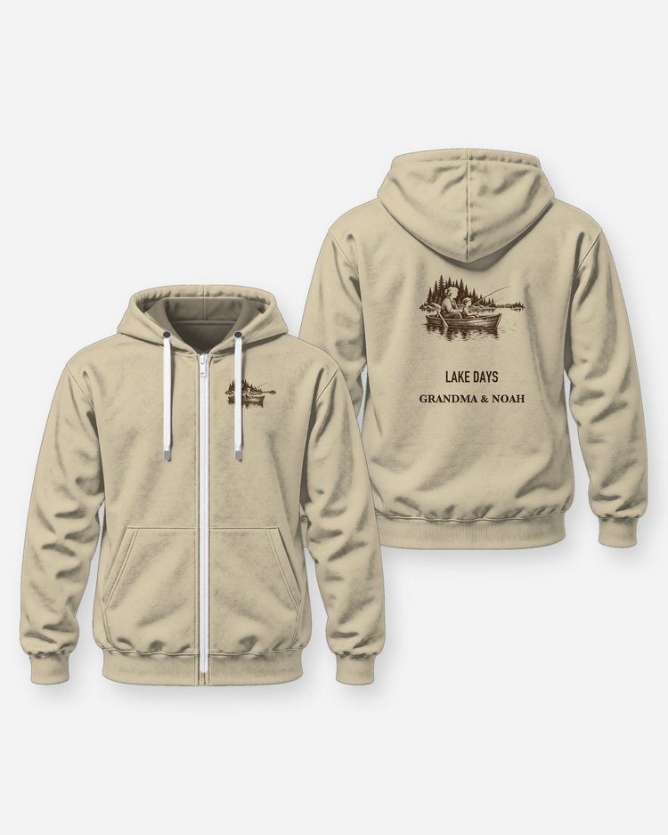 Custom Names Lake Days Grandma Grandson Fishing Shirt - Zip Hoodie