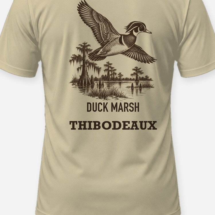 Custom Family Name Duck Marsh Wood Duck Woodcut Shirt - print close-up
