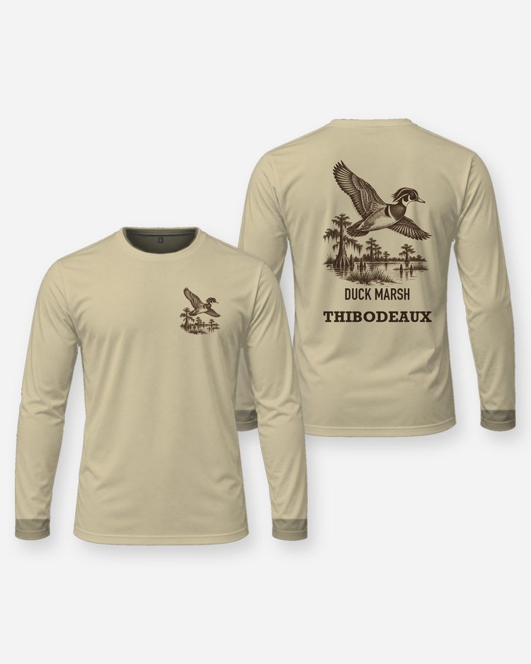 Custom Family Name Duck Marsh Wood Duck Woodcut Shirt - Long Sleeve
