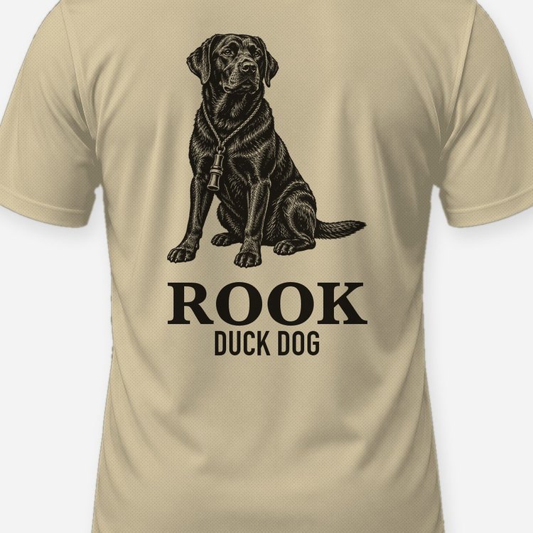 Custom Dog Name Black Lab Duck Dog Woodcut Shirt - print close-up