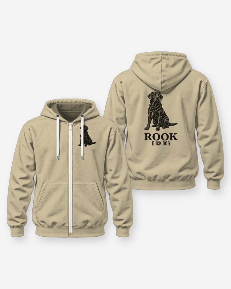 Custom Dog Name Black Lab Duck Dog Woodcut Shirt - Zip Hoodie