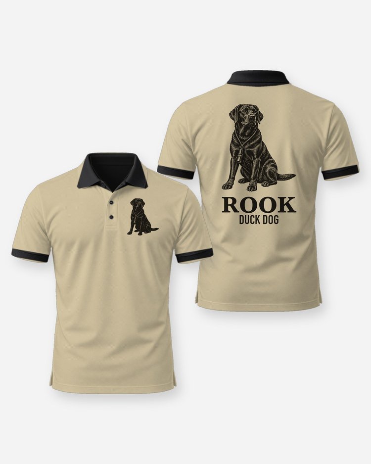 Custom Dog Name Black Lab Duck Dog Woodcut Shirt - Polo