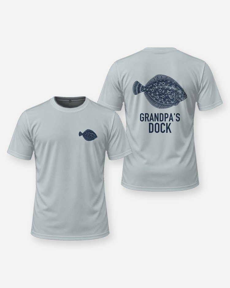 Custom Title Grandpa's Dock Flounder Fishing Shirt - front and back